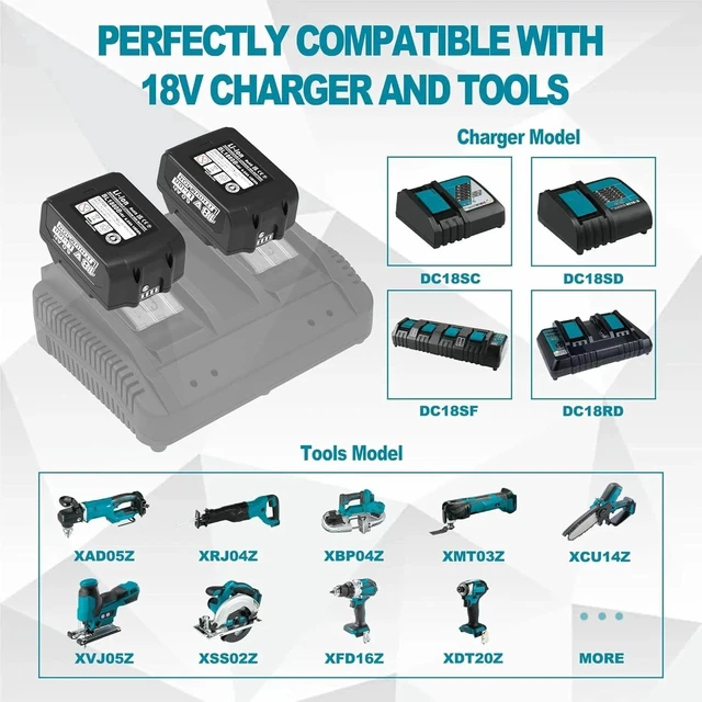 Alt view image 4 of 7 - PACK 2pcs 18V 6.0(7.5/9.0Ah) Lithium-Ion Battery For Makita BL1850B BL1840B BL1830B 18V 7.5Ah Li-ion