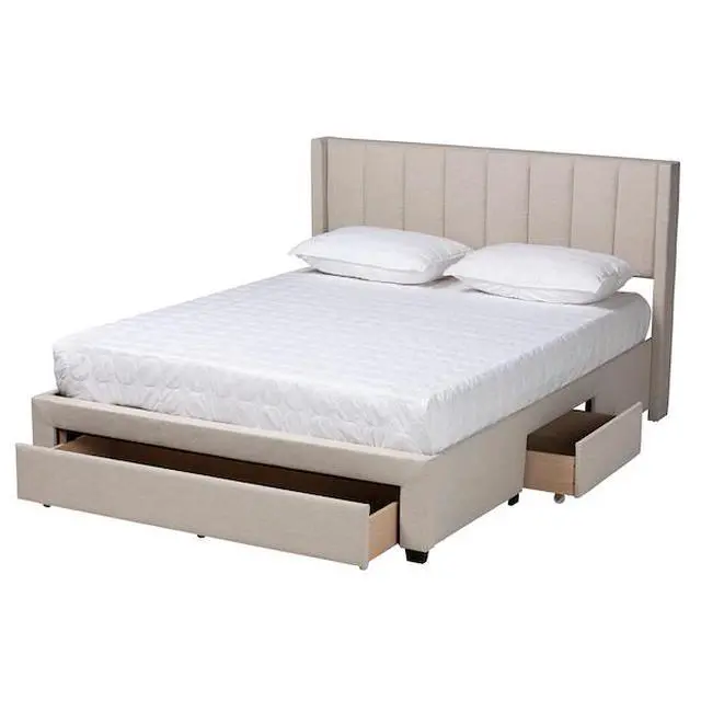 Alt view image 5 of 7 - FOR Coronado MidCentury Modern Transitional Beige Fabric Full Size 3Drawer Storage Platform Bed