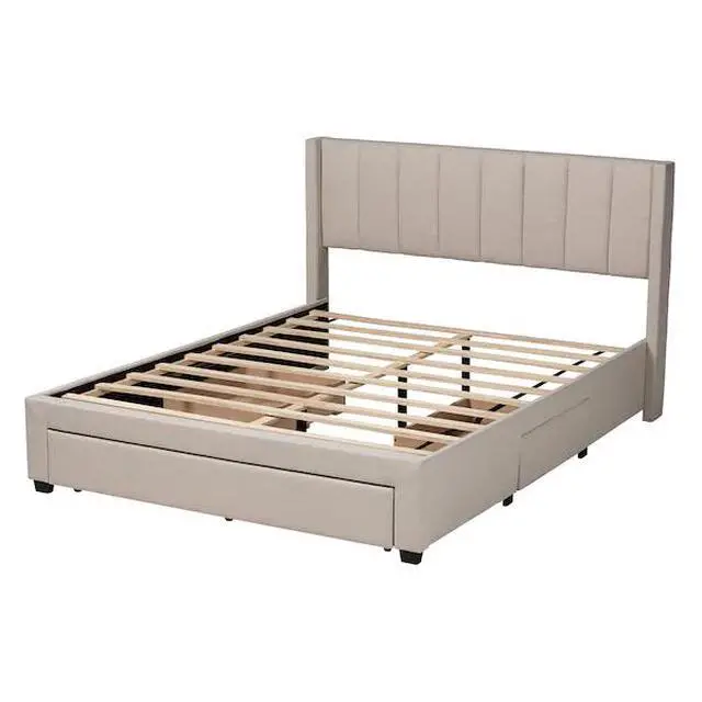 Alt view image 7 of 7 - FOR Coronado MidCentury Modern Transitional Beige Fabric Full Size 3Drawer Storage Platform Bed