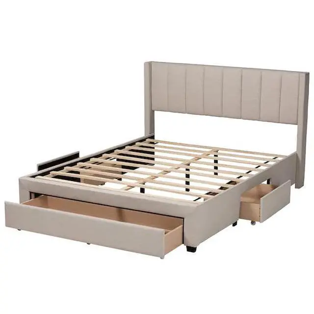 Alt view image 6 of 7 - FOR Coronado MidCentury Modern Transitional Beige Fabric Full Size 3Drawer Storage Platform Bed
