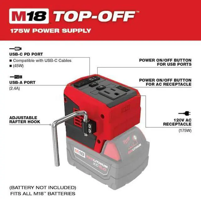 Alt view image 4 of 7 - FOR M18 TOP-OFF 175W Power Supply (Tool Only)