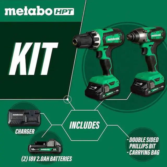 Alt view image 4 of 7 - FOR 18V Cordless Brushed Hammer Drill and Impact Driver Kit 2 x 2.0Ah w/Bag