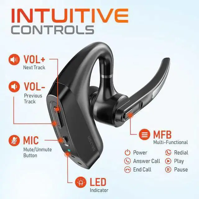 Alt view image 2 of 7 - FOR K130 Wireless Computer Headset Bluetooth Earpiece with Noise Canceling Microphone and Case