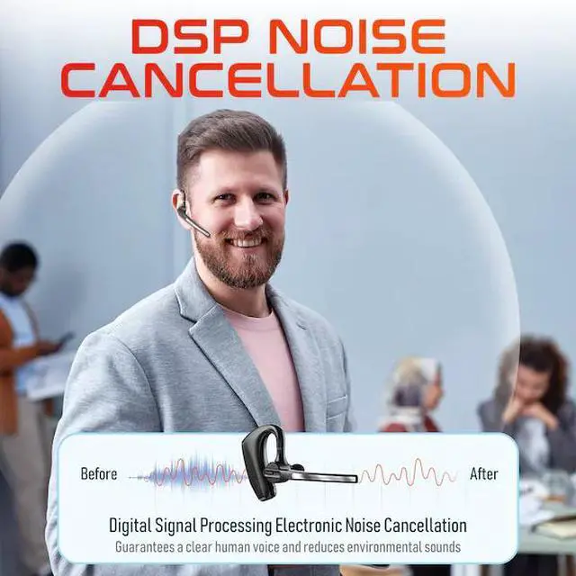 Alt view image 3 of 7 - FOR K130 Wireless Computer Headset Bluetooth Earpiece with Noise Canceling Microphone and Case