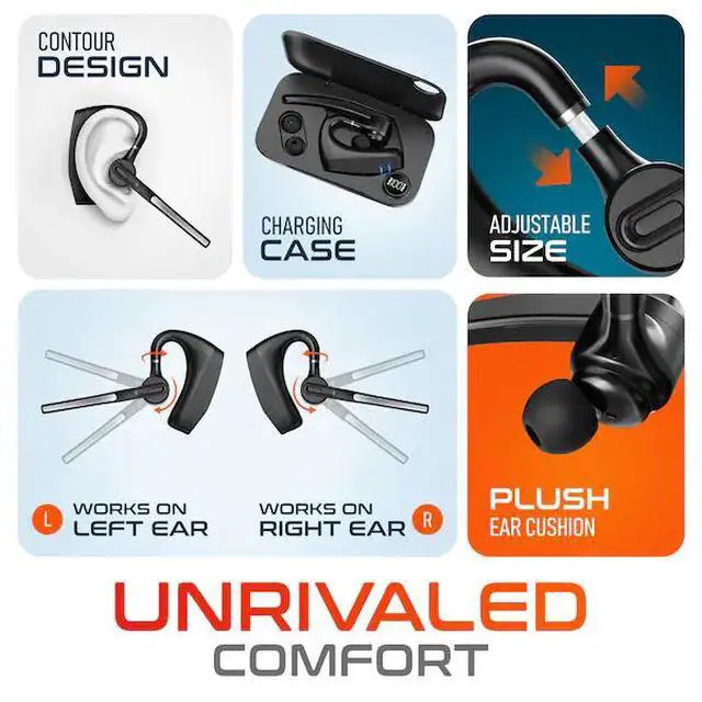 Alt view image 4 of 7 - FOR K130 Wireless Computer Headset Bluetooth Earpiece with Noise Canceling Microphone and Case