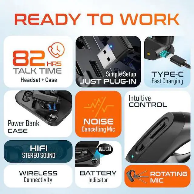 Alt view image 6 of 7 - FOR K130 Wireless Computer Headset Bluetooth Earpiece with Noise Canceling Microphone and Case