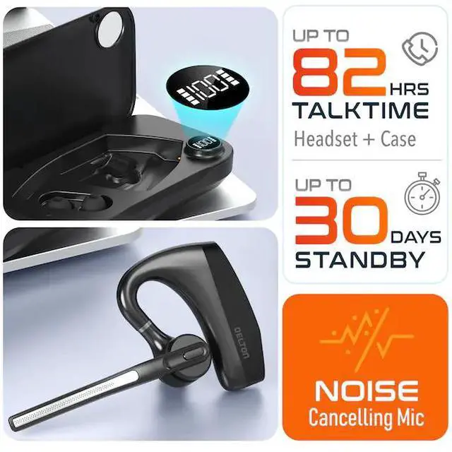 Alt view image 7 of 7 - FOR K130 Wireless Computer Headset Bluetooth Earpiece with Noise Canceling Microphone and Case