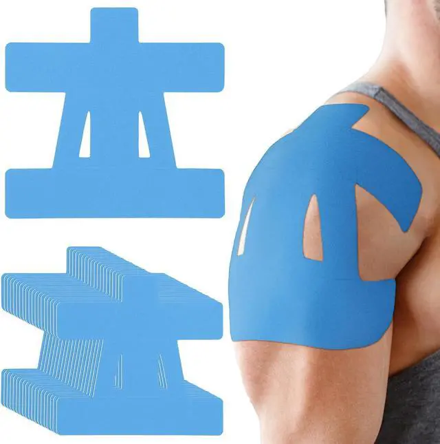 Main image of Alpha Fit 20-Count Pre-Cut Kinesiology Tape for Shoulder | Waterproof & Breathable Sports Tape for Muscle Pain Relief & Support | Enhanced Elasticity, Latex-Free Blue