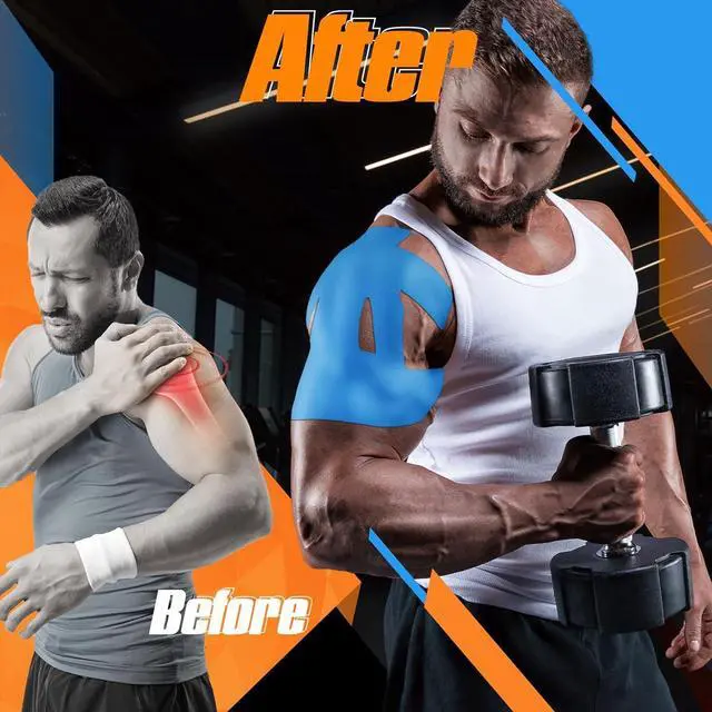 Alt view image 3 of 6 - Alpha Fit 20-Count Pre-Cut Kinesiology Tape for Shoulder | Waterproof & Breathable Sports Tape for Muscle Pain Relief & Support | Enhanced Elasticity, Latex-Free Blue