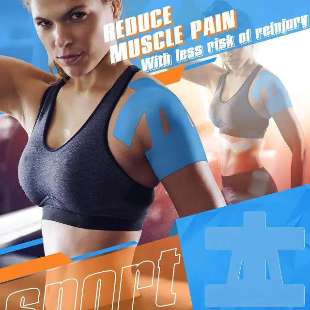 Alt view image 5 of 6 - Alpha Fit 20-Count Pre-Cut Kinesiology Tape for Shoulder | Waterproof & Breathable Sports Tape for Muscle Pain Relief & Support | Enhanced Elasticity, Latex-Free Blue