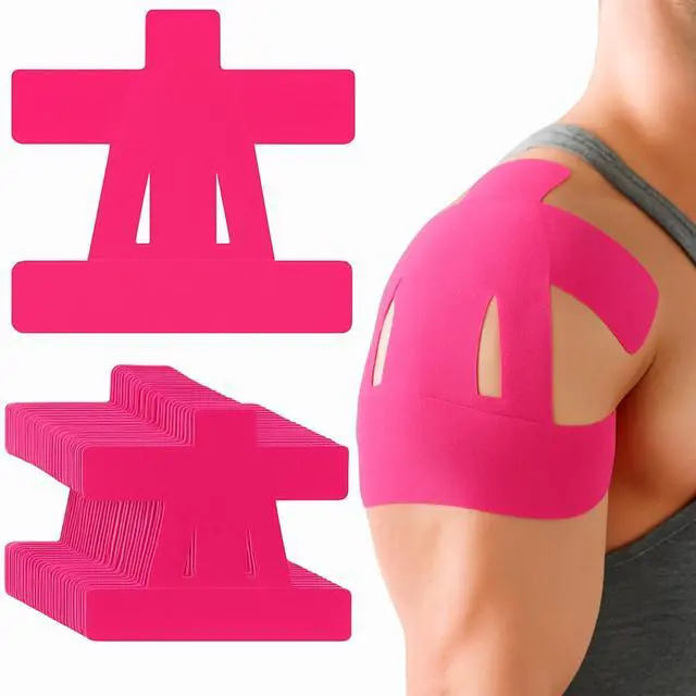 Main image of Alpha Fit 20-Count Pre-Cut Kinesiology Tape for Shoulder | Waterproof & Breathable Sports Tape for Muscle Pain Relief & Support | Enhanced Elasticity, Latex-Free Pink