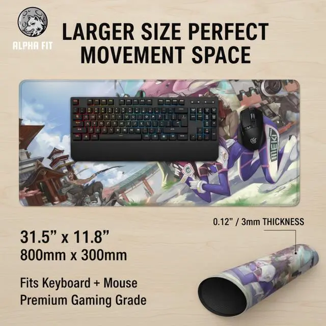 Alt view image 2 of 5 - Alpha Fit Anime Gaming Mouse Pad (31.5" x 11.8") - Anime Pilot Team Battle - Large Mouse Pad Extended - Extra Large Gaming Mouse Pads Japanese Temple Style 21