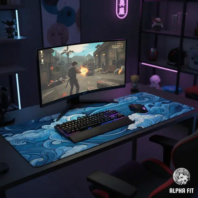 Alt view image 6 of 7 - Alpha Fit Classic Great Wave off Kanagawa Gaming Mouse Pad XXL (35.4" x 15.7") - Traditional Blue Japanese Art Desk Mat - Non-Slip Rubber Base for Office