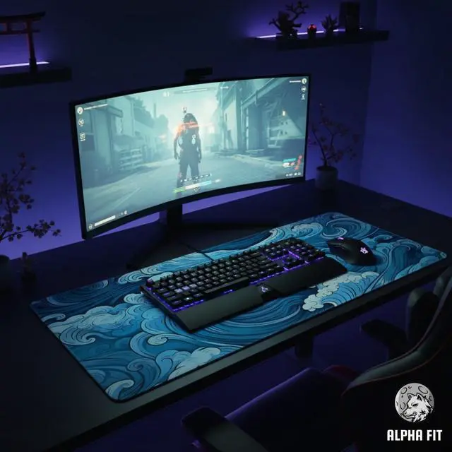Alt view image 5 of 7 - Alpha Fit Classic Great Wave off Kanagawa Gaming Mouse Pad XXL (35.4" x 15.7") - Traditional Blue Japanese Art Desk Mat - Non-Slip Rubber Base for Office