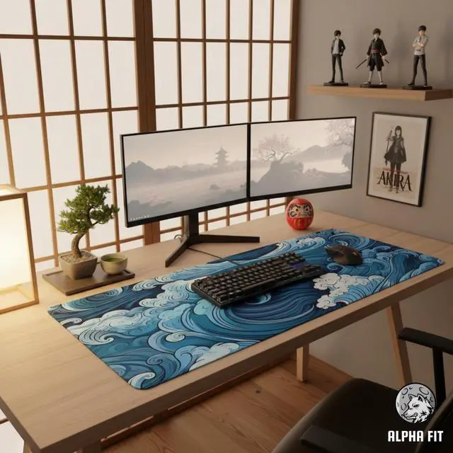 Alt view image 7 of 7 - Alpha Fit Classic Great Wave off Kanagawa Gaming Mouse Pad XXL (35.4" x 15.7") - Traditional Blue Japanese Art Desk Mat - Non-Slip Rubber Base for Office