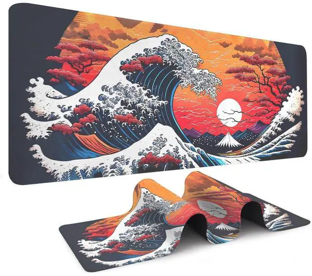 Main image of Alpha Fit Orange Sunset Great Wave Gaming Mouse Pad XXL (35.4" x 15.7") - Warm Golden Hour Japanese Art Desk Mat - Lofi Aesthetic Extended Pad