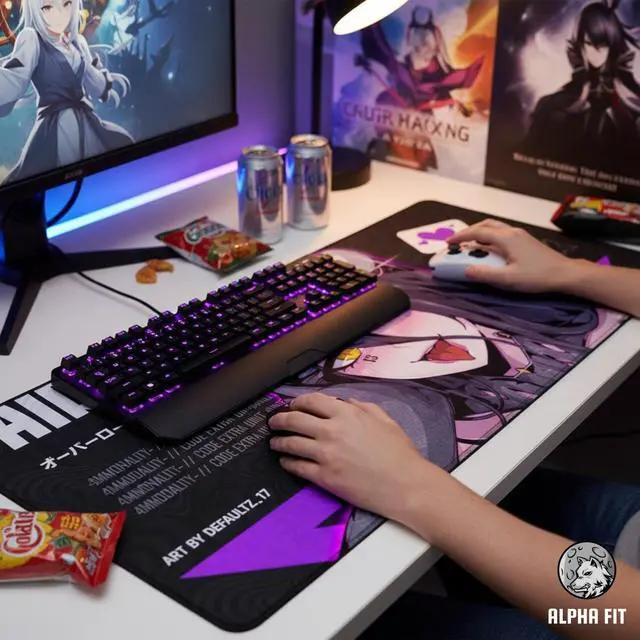 Alt view image 5 of 7 - Alpha Fit Anime Gaming Mouse Pad XXL (35.4" x 15.7") - Dark Fantasy Succubus Girl - Large Mouse Pad Extended - Extra Large Gaming Mouse Pads Purple Waifu Style - 02