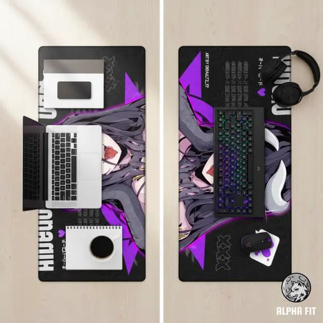 Alt view image 7 of 7 - Alpha Fit Anime Gaming Mouse Pad XXL (35.4" x 15.7") - Dark Fantasy Succubus Girl - Large Mouse Pad Extended - Extra Large Gaming Mouse Pads Purple Waifu Style - 02