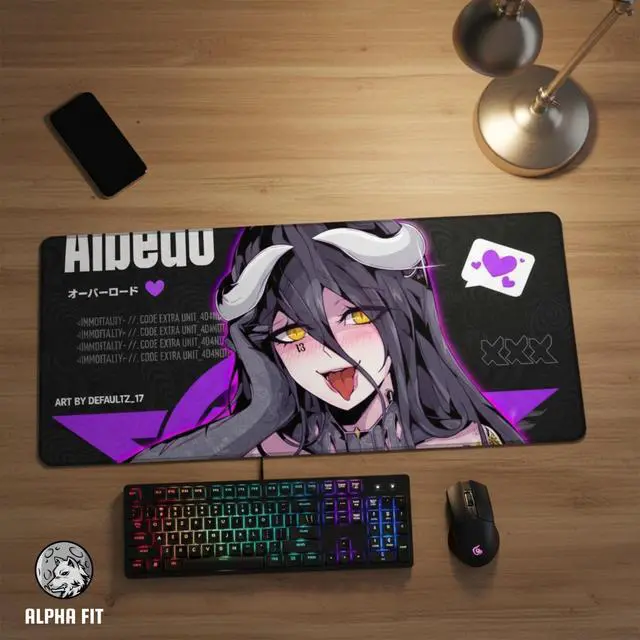 Alt view image 3 of 7 - Alpha Fit Anime Gaming Mouse Pad XXL (35.4" x 15.7") - Dark Fantasy Succubus Girl - Large Mouse Pad Extended - Extra Large Gaming Mouse Pads Purple Waifu Style - 02