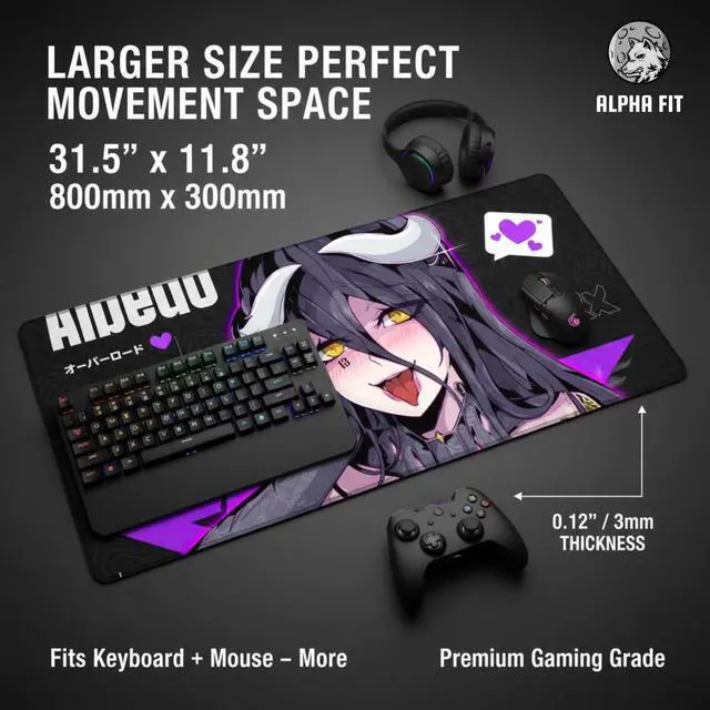 Alt view image 6 of 7 - Alpha Fit Anime Gaming Mouse Pad XXL (35.4" x 15.7") - Dark Fantasy Succubus Girl - Large Mouse Pad Extended - Extra Large Gaming Mouse Pads Purple Waifu Style - 02