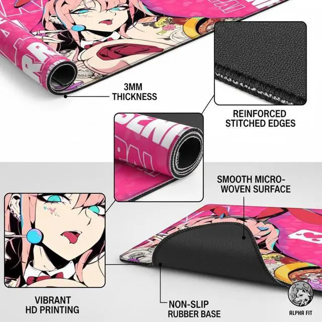 Alt view image 4 of 7 - Alpha Fit Anime Gaming Mouse Pad XXL (35.4" x 15.7") - Pink Bunny Girl Waifu - Large Mouse Pad Extended - Extra Large Gaming Mouse Pads Ara Ara Senpai Style - 04