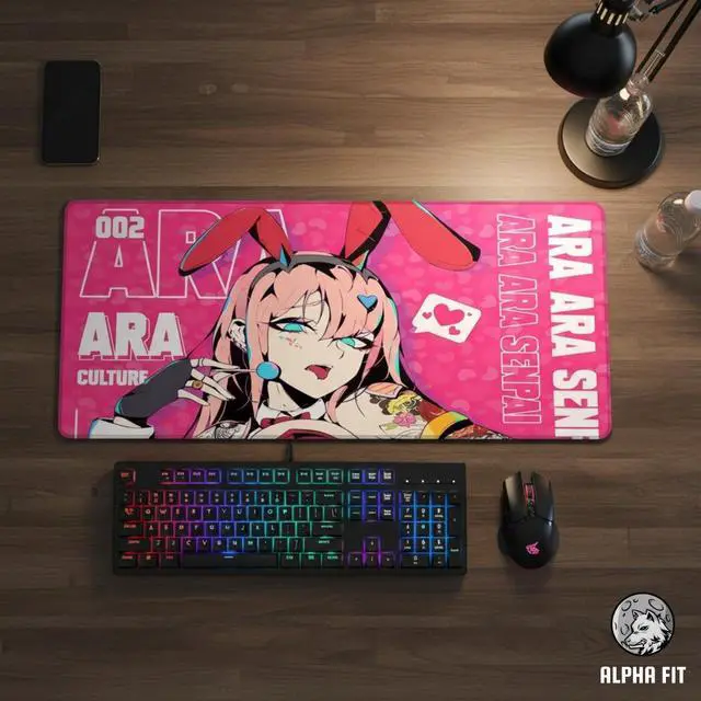 Alt view image 2 of 7 - Alpha Fit Anime Gaming Mouse Pad XXL (35.4" x 15.7") - Pink Bunny Girl Waifu - Large Mouse Pad Extended - Extra Large Gaming Mouse Pads Ara Ara Senpai Style - 04