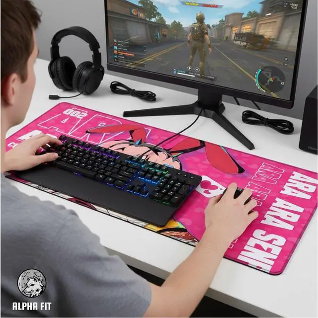 Alt view image 3 of 7 - Alpha Fit Anime Gaming Mouse Pad XXL (35.4" x 15.7") - Pink Bunny Girl Waifu - Large Mouse Pad Extended - Extra Large Gaming Mouse Pads Ara Ara Senpai Style - 04