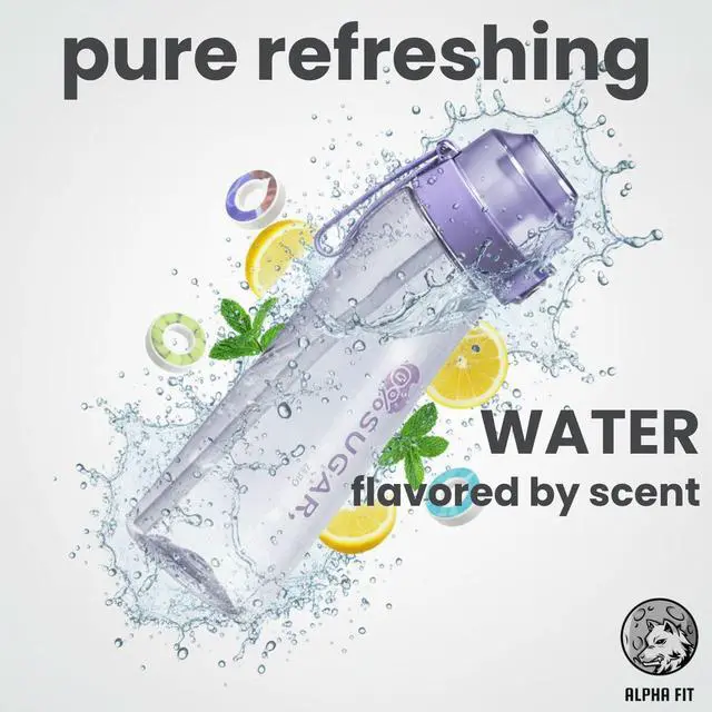 Alt view image 7 of 7 - Alpha Fit 22oz Flavored Water Bottle with 3 Flavor Pods - BPA-Free, Leak-Proof Reusable Bottle for School, Kids & Teens Violet Purple