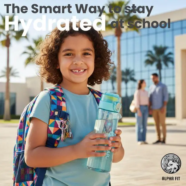 Alt view image 2 of 7 - Alpha Fit 22oz Flavored Water Bottle with 3 Flavor Pods - BPA-Free, Leak-Proof Reusable Bottle for School, Kids & Teens Sporty Blue