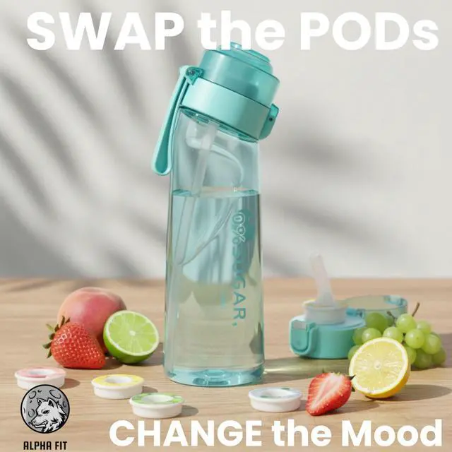 Alt view image 4 of 7 - Alpha Fit 22oz Flavored Water Bottle with 3 Flavor Pods - BPA-Free, Leak-Proof Reusable Bottle for School, Kids & Teens Sporty Blue