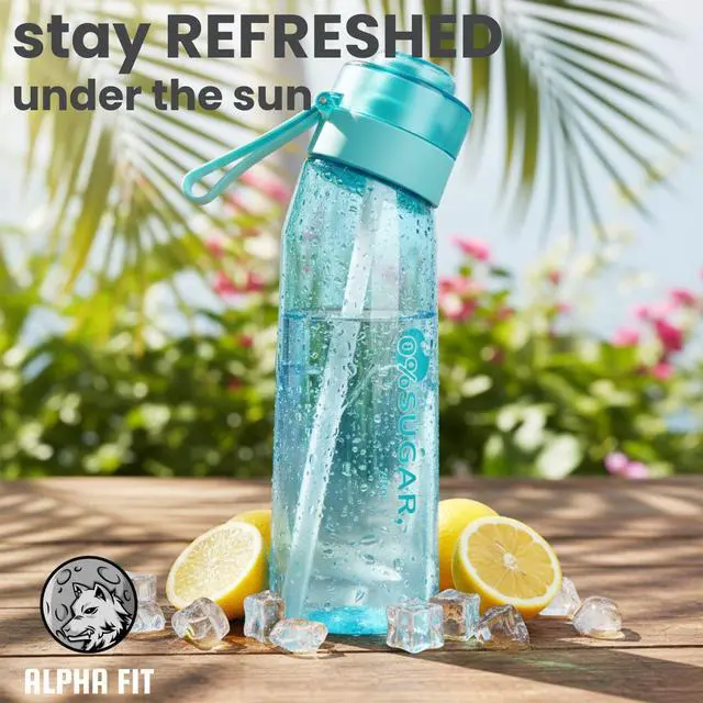 Alt view image 7 of 7 - Alpha Fit 22oz Flavored Water Bottle with 3 Flavor Pods - BPA-Free, Leak-Proof Reusable Bottle for School, Kids & Teens Sporty Blue