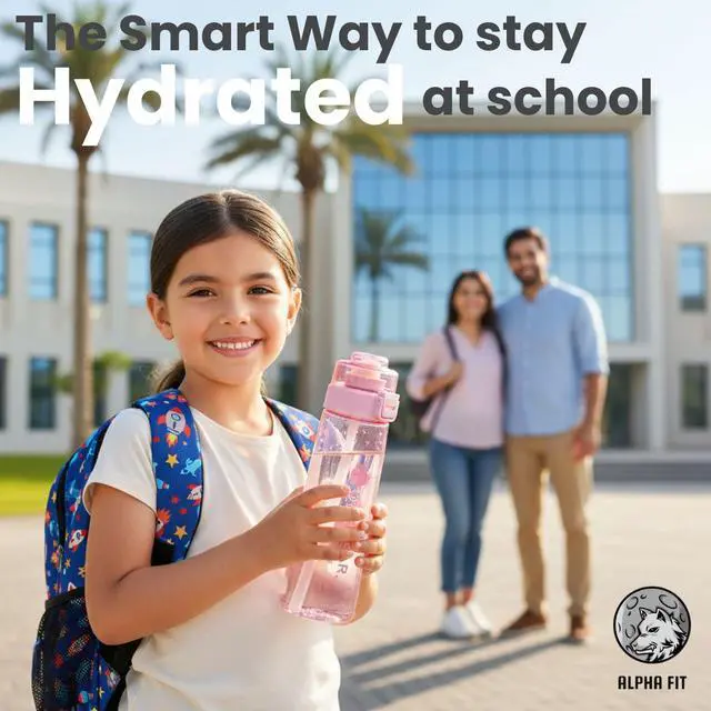 Alt view image 4 of 7 - Alpha Fit 22oz Flavored Water Bottle with 3 Flavor Pods - BPA-Free, Leak-Proof Reusable Bottle for School, Kids & Teens Bubblegum Pink