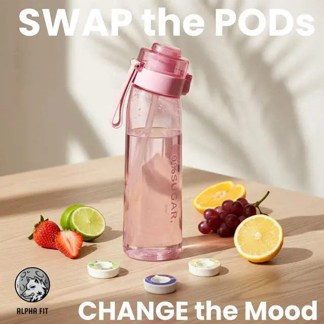 Alt view image 6 of 7 - Alpha Fit 22oz Flavored Water Bottle with 3 Flavor Pods - BPA-Free, Leak-Proof Reusable Bottle for School, Kids & Teens Bubblegum Pink
