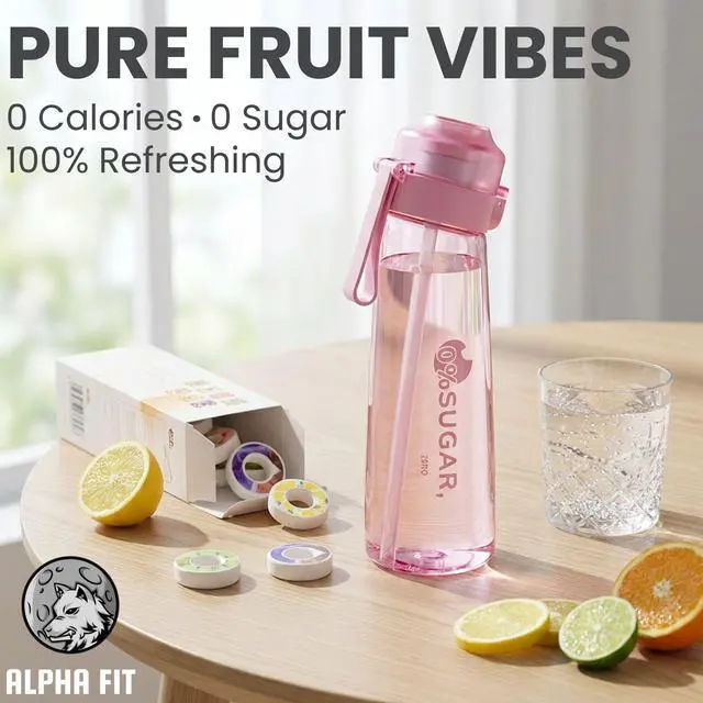 Alt view image 2 of 7 - Alpha Fit 22oz Flavored Water Bottle with 3 Flavor Pods - BPA-Free, Leak-Proof Reusable Bottle for School, Kids & Teens Bubblegum Pink