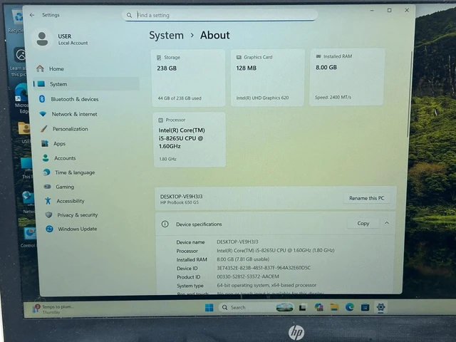 Alt view image 2 of 5 - HP ProBook 650 G5 15.6" Full HD Laptop Intel Core i5-8265U 1.60GHz 8 GB RAM 256 GB SSD Intel UHD Graphics 620 Windows 11 Pro