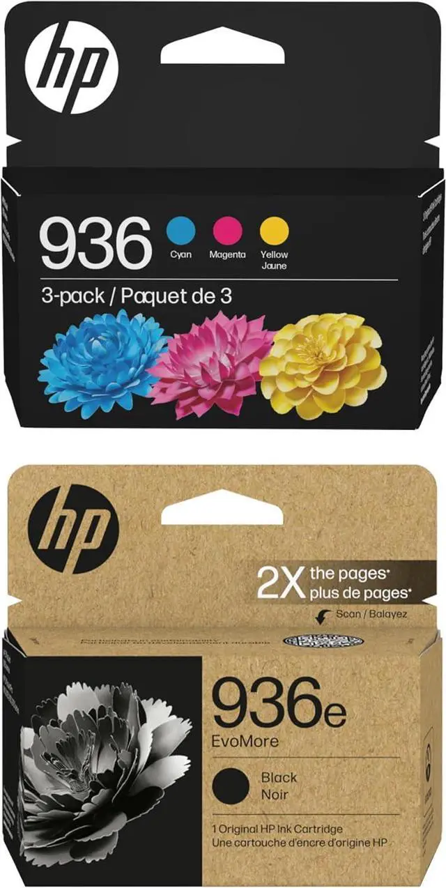 Main image of HP Original 936e Black EvoMore Ink / 936 Tri-Color Ink Cartridges (2-Pack) | Works with Printer Series: OfficeJet 9120, Pro 9100, Pro Wide Format 9700 | Carbon Neutral | C84QZLN