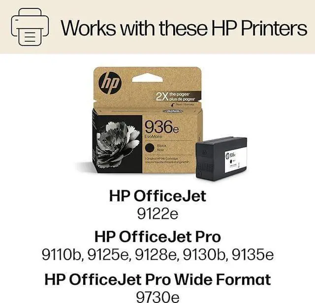 Alt view image 2 of 7 - HP Original 936e Black EvoMore Ink / 936 Tri-Color Ink Cartridges (2-Pack) | Works with Printer Series: OfficeJet 9120, Pro 9100, Pro Wide Format 9700 | Carbon Neutral | C84QZLN