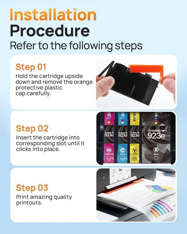 Alt view image 6 of 6 - E-Z Ink 923XL 923e 923 Ink cartridges Replacement for hp 923xl Ink cartridges Combo Pack for hp officejet pro 8130e 8125e 8135e 8138e 8139e 8122e Printers(4 Pack Black and Color Combo Pack with Chip)