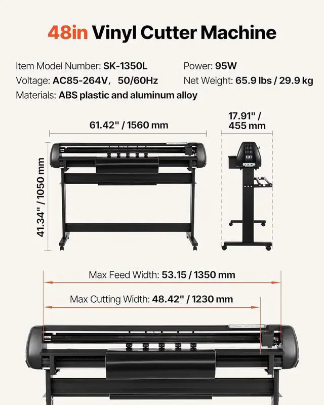 Alt view image 7 of 7 - VEVOR Vinyl Cutter Machine, 53 inch Max Feed Width, Dual Blades, Adjustable Force and Speed, LED Display, Vinyl Plotter Cutter Printer Bundle with Sticker Sheets, Transfer Film, Signmaster Software