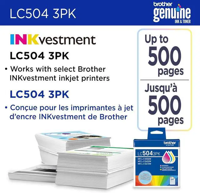 Alt view image 2 of 7 - Brother Genuine LC5043PK Standard Yield Cyan, Magenta, and Yellow Ink Cartridges (for use with Brother INKvestment 1355, 1365, and 1367 Printers)