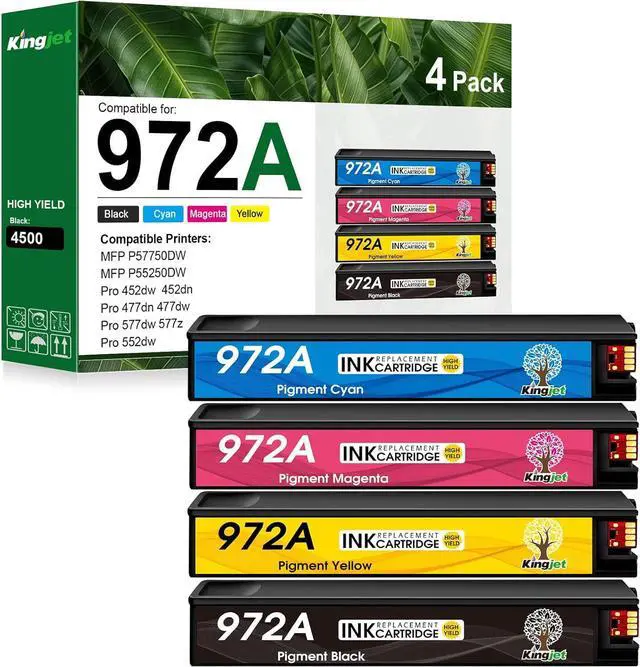 Main image of Kingjet 972A Ink Cartridges Combo Pack Replacement for HP 972A 972X 972 Ink Cartridges Work with PageWide 377dw PageWide Pro 477DW 477DN 577DW 577z 552DW 452DN 452DW 352DW P55250DW P57750DW, 4 Pack