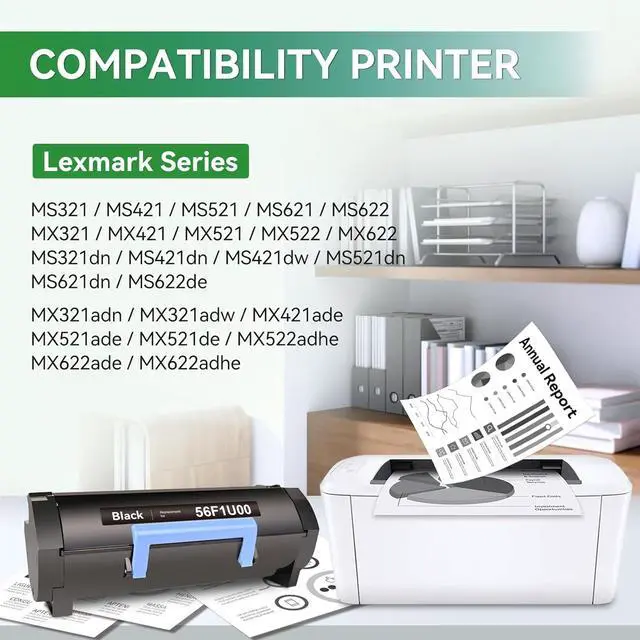 Alt view image 2 of 6 - myCartridge Remanufactured Toner Cartridge Replacement for Lexmark 56F1H00 Works for MS321 MS421 MS521 MS621 MS622 MX321 MX421 MX521 MX522 MX622 Printer (1 Black)