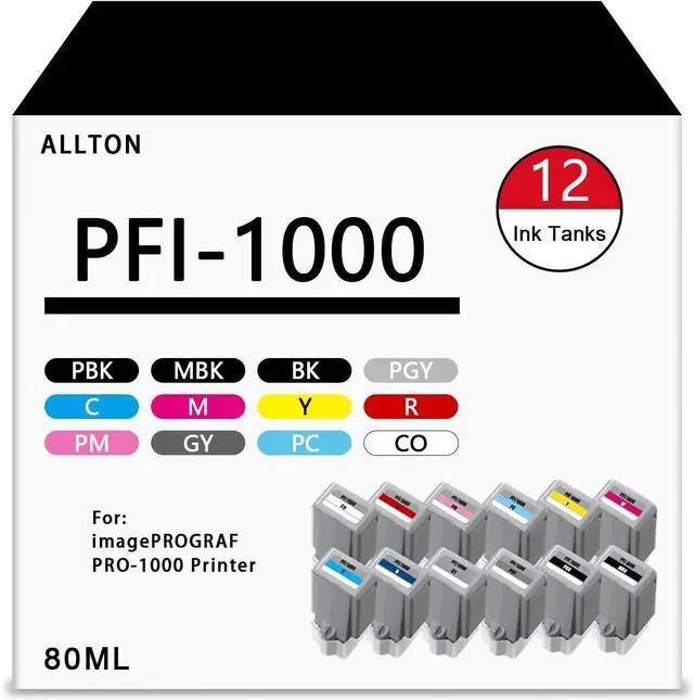 Main image of PFI-1000 Ink Cartridges High Capacity PFI1000 Ink with Chip Compatible Canon PFI 1000 Ink Cartridge Replacement for Canon ImagePROGRAF PRO 1000 Printer(12-Pack,80ml)