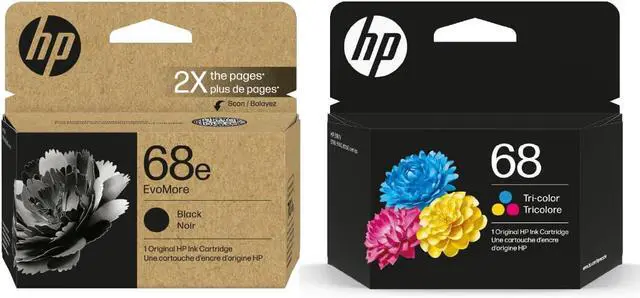 Main image of HP 68e EvoMore Black Original Ink Cartridge and 68 Tri-Color Original Ink Cartridge Bundle