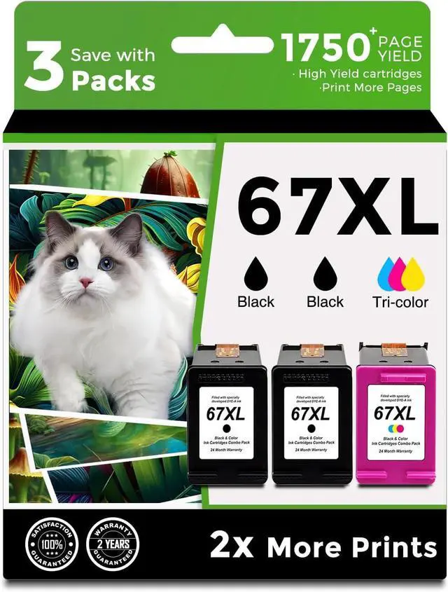 Main image of 67XL Ink Cartridges for HP 67 XL Black Color Combo 3-Pack Replacement for HP67 HP67XL for Printer 2700 2700e 4100 6400 4155e 2755e 6000 2752e 4100e 6458 6455e 4152 6055e 6052e 4152e 2742e 6400e 6400
