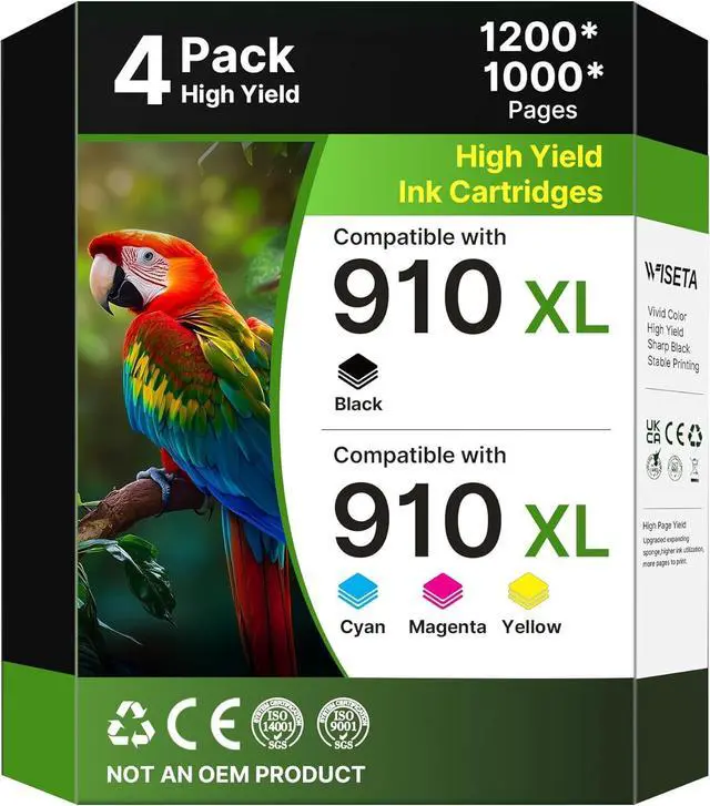 Main image of 910XL Ink Cartridges for HP Printers (4-pack) High-Yield Black Cyan Magenta Yellow Replacement for HP 910XL Ink Cartridges Combo Pack Work for OfficeJet 8010 8020 Series, Pro 8020, 8030 Series 3JB41AN