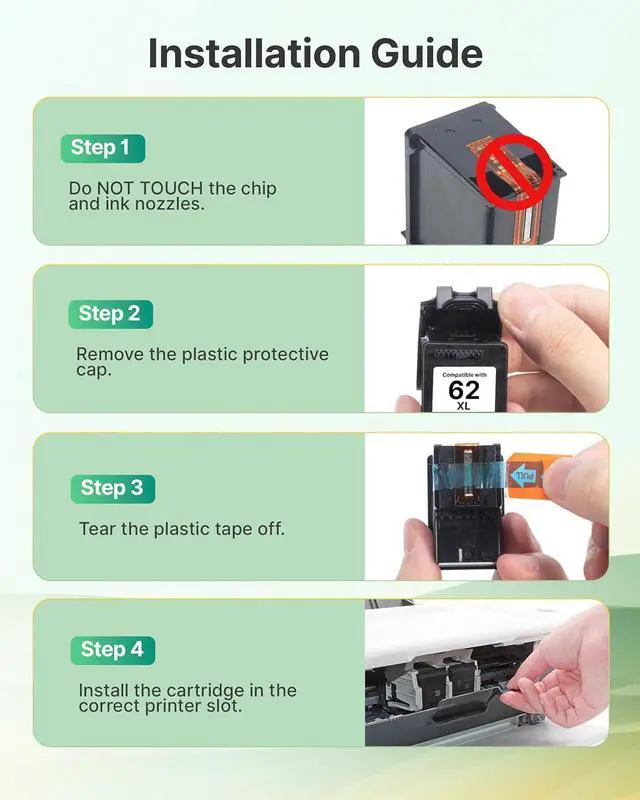 Alt view image 6 of 7 - 62XL Ink Cartridges (2 Black) Replacement for HP 62 Black Ink Cartridge 62XL High Yield Works with HP Envy 5540 5544 5545 5642 5660 5664 7640 7645 OfficeJet 200 250 258 5740 5745 5746 Series | C2P05AN