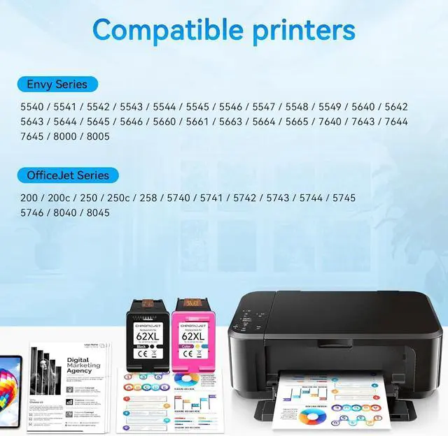 Alt view image 2 of 7 - 62xl Ink Cartridges Black and Color Compatible for HP 62XL Ink Cartridge Combo Pack for HP Ink 62 fit for Envy 7640 7645 5660 5540 5640 7644 OfficeJet 250 258 5740 5741 8040 200 Printer