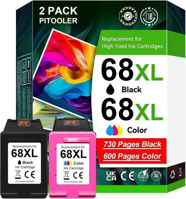 Main image of 68XL Ink Cartridge High Yield Compatible for HP 68 Ink Cartridges Black/Color Combo Pack Replacement for HP 68e Compatible for HP Envy 6155e, 6500e, 6552e, 6555e, 6558e, 6100e, 6152e Printer