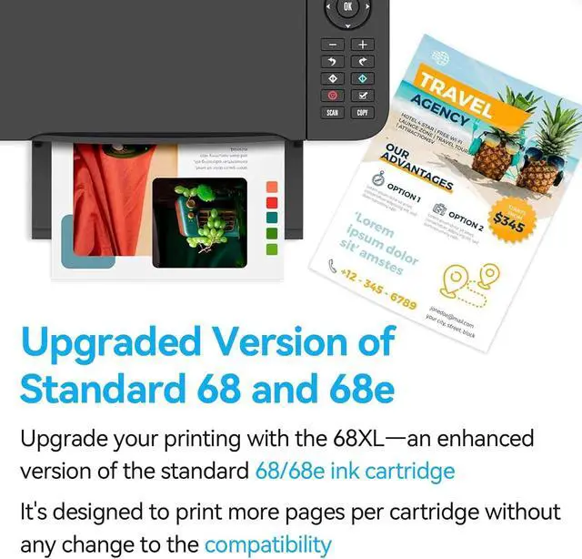 Alt view image 2 of 7 - 68XL Ink Cartridge High Yield Compatible for HP 68 Ink Cartridges Black/Color Combo Pack Replacement for HP 68e Compatible for HP Envy 6155e, 6500e, 6552e, 6555e, 6558e, 6100e, 6152e Printer